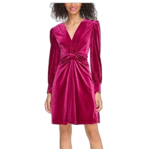 Vince Camuto Velvet Dress Women’s Size 8 Fuchsia Long Sleeve Twisted Waist NWT - Picture 1 of 12